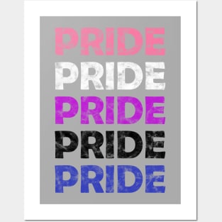 Genderfluid Pride Flag Colors Repeating Text Design Posters and Art